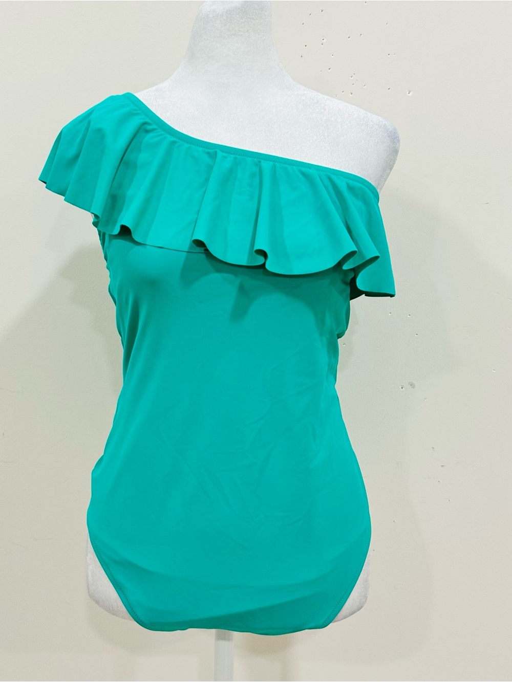 J.Crew Ruffle One Shoulder One Piece‎ Swimsuit XL Womens Teal Green